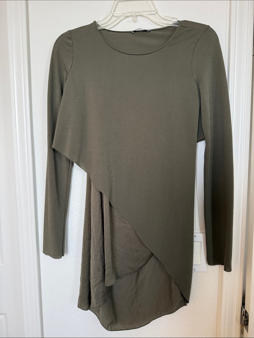 Zara Olive Green Asymmetric Layered Tunic